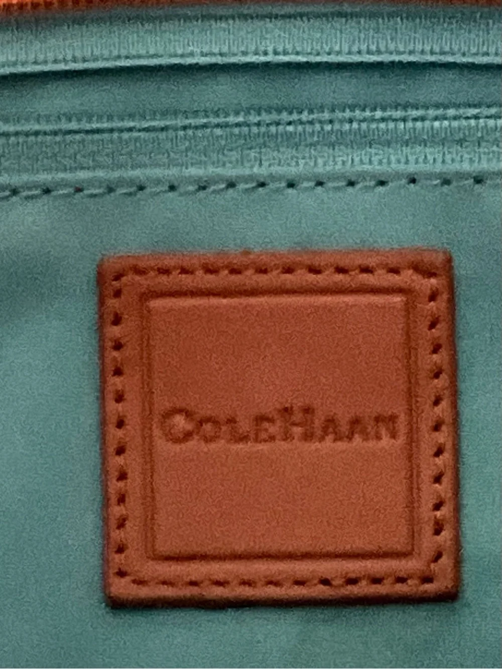 Cole Haan Blue/Gray Woven Straw Raffia Shoulder Bag with Brown Trim